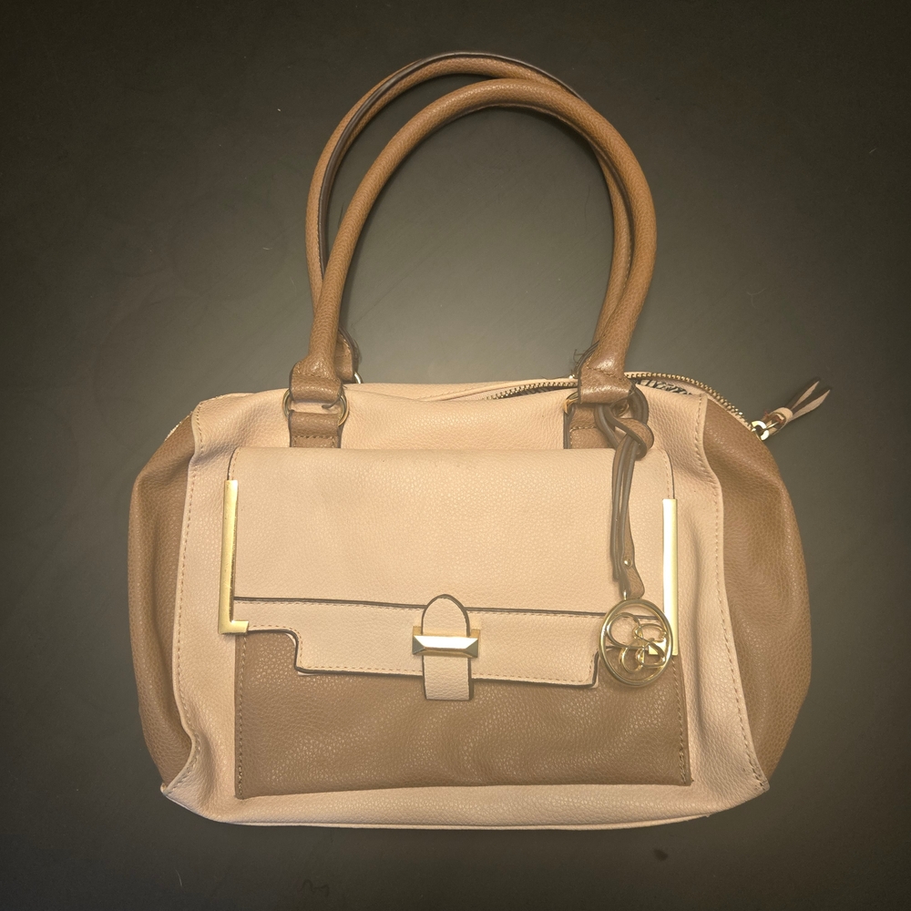 Neutral Two-Tone Satchel Handbag | Tan & Cream | Structured Bag